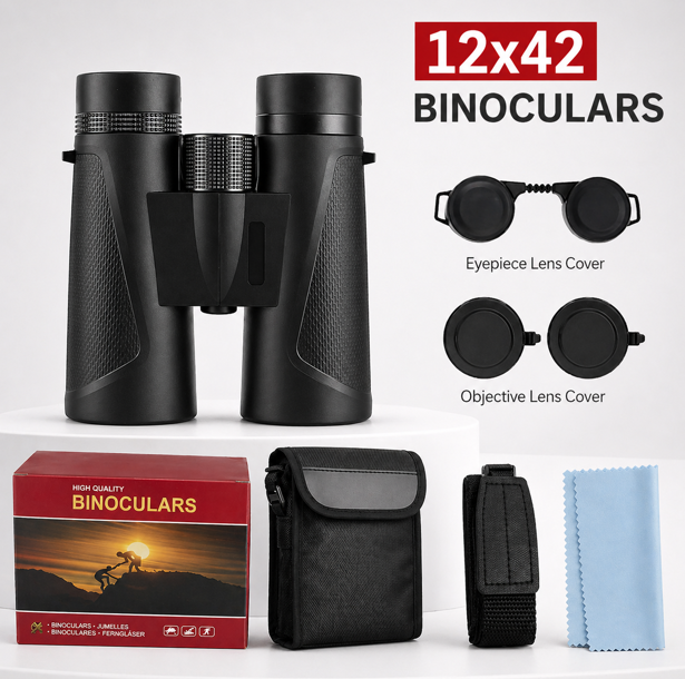 12x42 Binoculars for Adults – BAK4 Prism, FMC Multi-Coated Lenses, Water-Resistant Outdoor Binoculars for Bird Watching, Travel & Hiking
