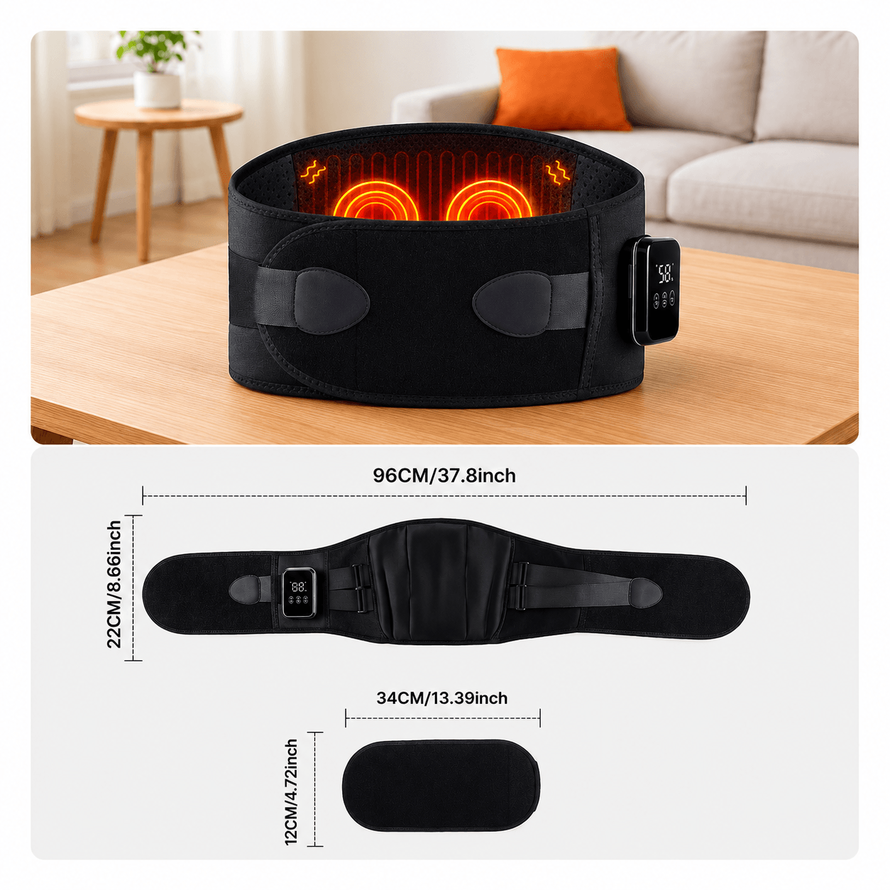 Infrared Heating Massage Belt for Abdomen & Lower Back – Adjustable Vibration