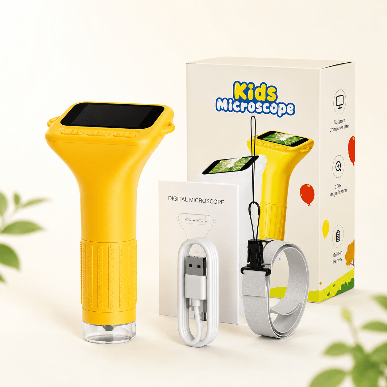 Kids Digital Microscope, 50-1000X – 2.0" IPS Screen with 1080P HD Clarity