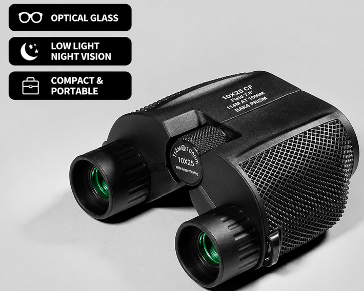 10x25 Compact Binoculars for Adults – BAK4 Prism, Fully Multi-Coated Lenses, Lightweight Pocket Binoculars for Bird Watching, Travel & Outdoor Use