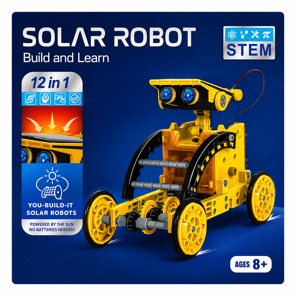 12-in-1 Solar STEM Robot Building Kit for Kids – Yellow