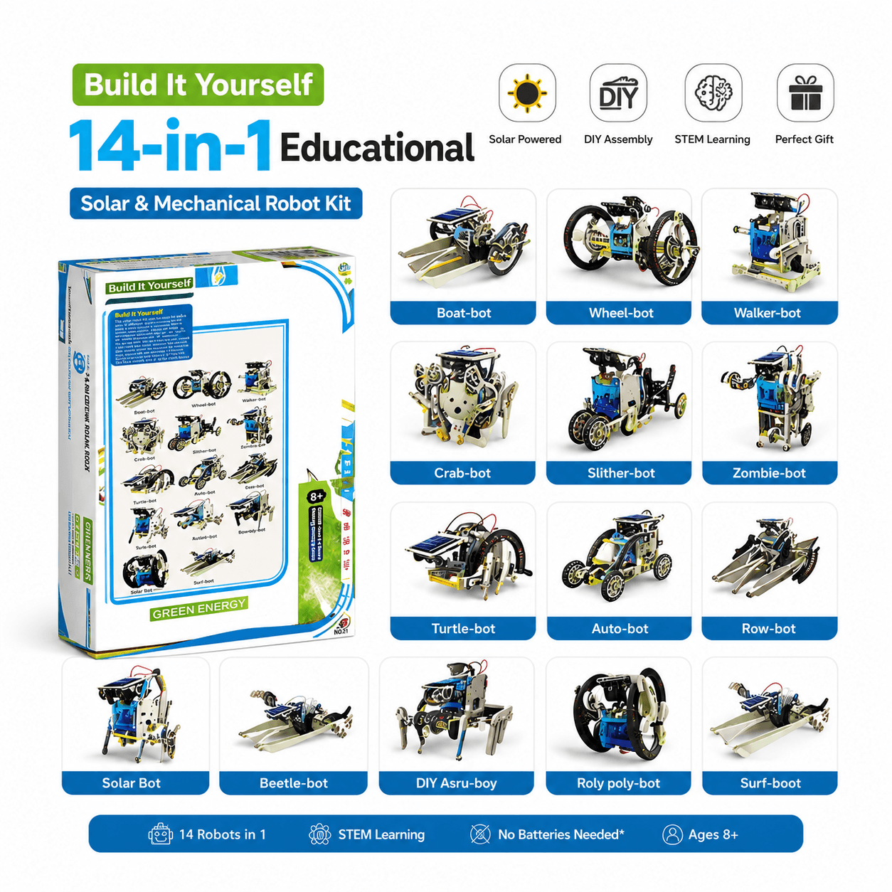 14-in-1 STEM Solar Robot Building Kit for Kids 8+
