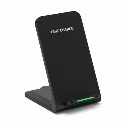 15W Qi Wireless Charger Stand – Foldable Vertical Fast Charging Dock with LED Indicator