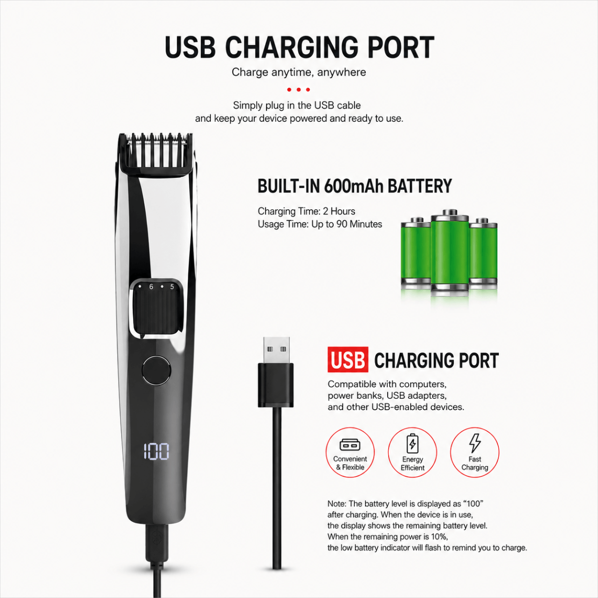 Men’s Multifunctional Hair Clipper – Washable Cutter Head, Ergonomic Design