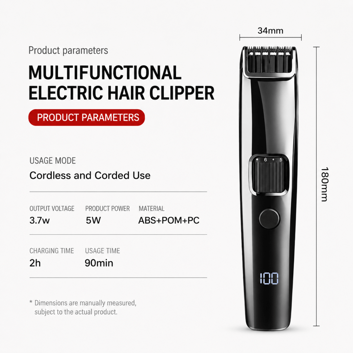 Men’s Multifunctional Hair Clipper – Washable Cutter Head, Ergonomic Design