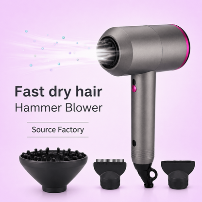 Fast Dry Hair Dryer with Diffuser & Styling Attachments