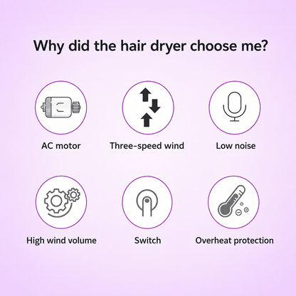 Fast Dry Hair Dryer with Diffuser & Styling Attachments