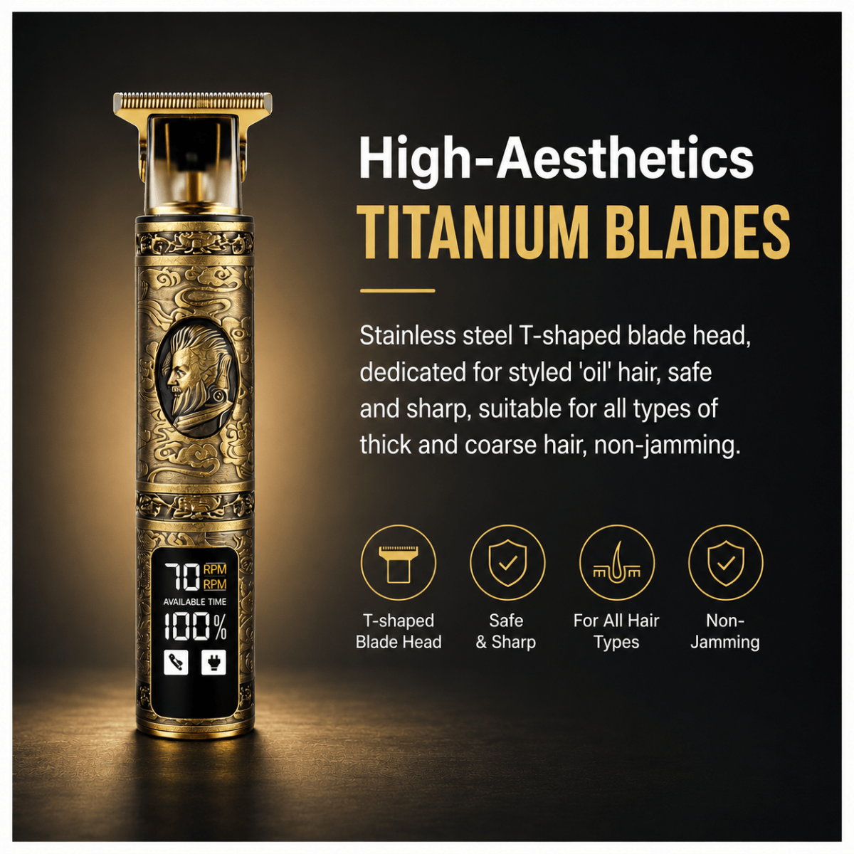Men’s Professional T-Blade Hair Trimmer – USB Rechargeable with Removable Washable Blades.
