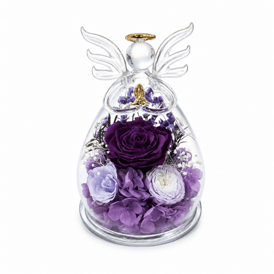Purple Preserved Real Rose Angel – Handmade Forever Flower Gift for Mom, Grandma & Loved Ones