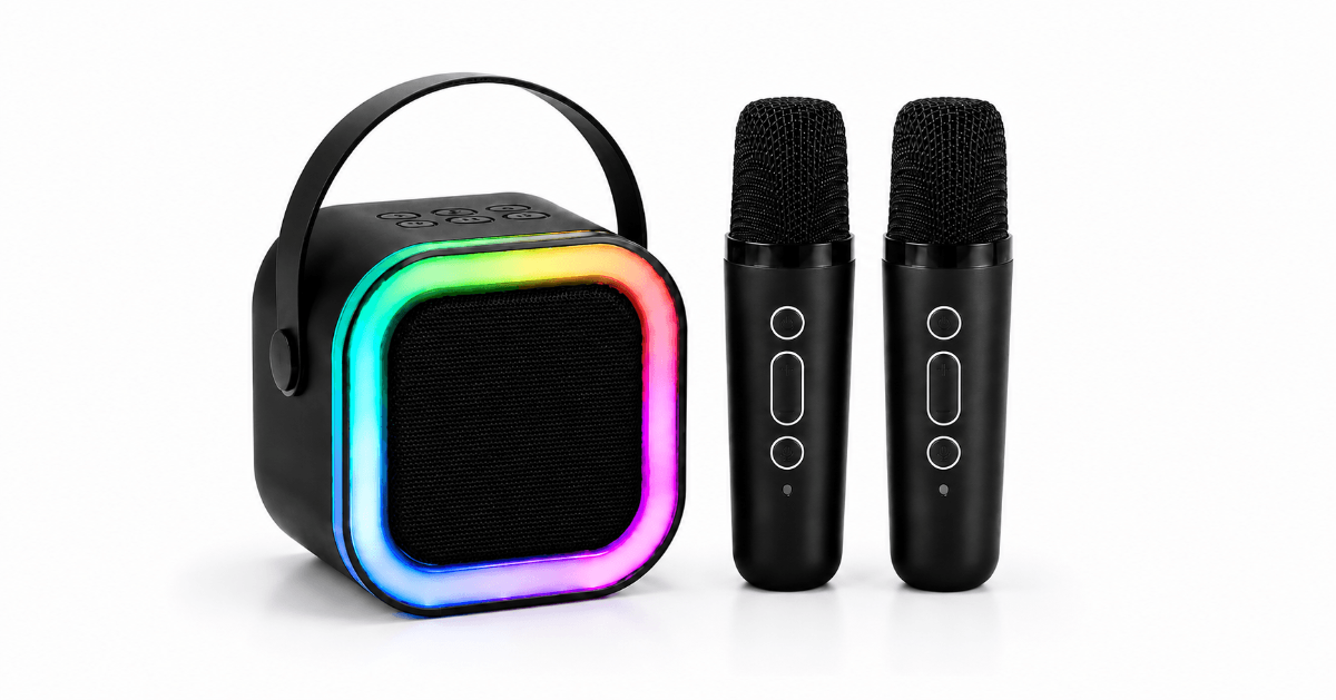 Mini Bluetooth Karaoke Speaker with LED Lights & Dual Wireless Microphones