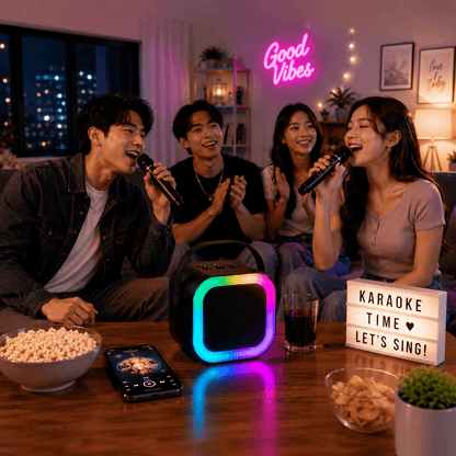 Mini Bluetooth Karaoke Speaker with LED Lights & Dual Wireless Microphones