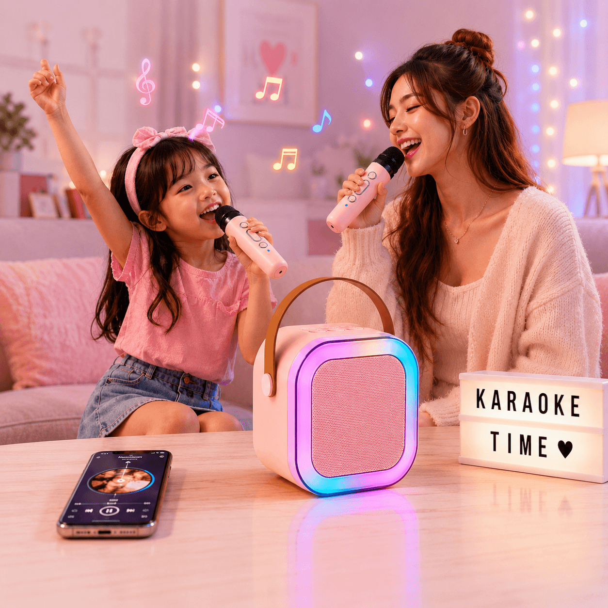 Mini Bluetooth Karaoke Speaker with LED Lights & Dual Wireless Microphones