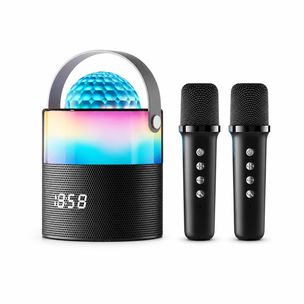 Crystal Projection Lamp – Wireless Stage Light & Bluetooth Karaoke Speaker with Microphones.
