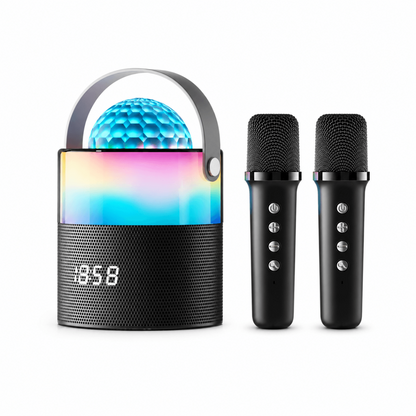 Crystal Projection Lamp – Wireless Stage Light & Bluetooth Karaoke Speaker with Microphones.