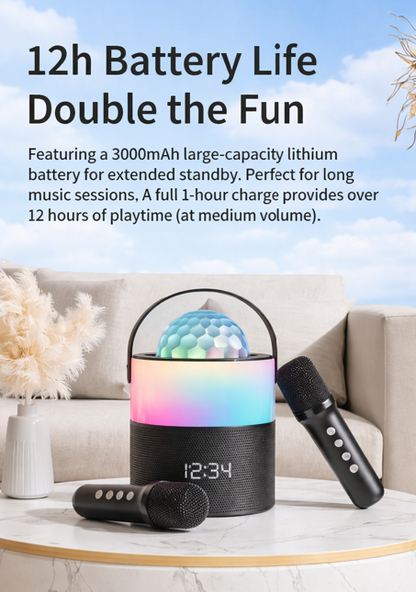 Crystal Projection Lamp – Wireless Stage Light & Bluetooth Karaoke Speaker with Microphones.