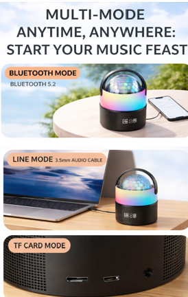 Crystal Projection Lamp – Wireless Stage Light & Bluetooth Karaoke Speaker with Microphones.