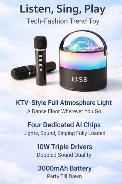 Crystal Projection Lamp – Wireless Stage Light & Bluetooth Karaoke Speaker with Microphones.