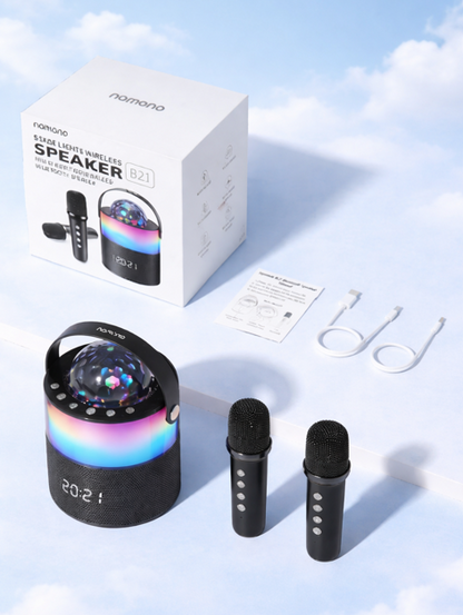 Crystal Projection Lamp – Wireless Stage Light & Bluetooth Karaoke Speaker with Microphones.
