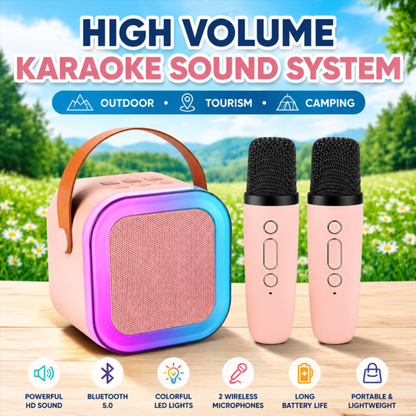 Mini Bluetooth Karaoke Speaker with LED Lights & Dual Wireless Microphones