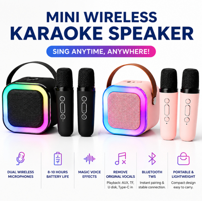 Mini Bluetooth Karaoke Speaker with LED Lights & Dual Wireless Microphones
