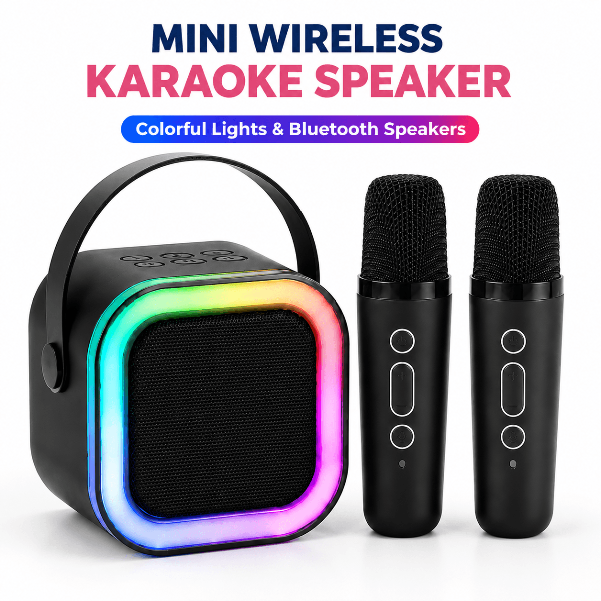Mini Bluetooth Karaoke Speaker with LED Lights & Dual Wireless Microphones