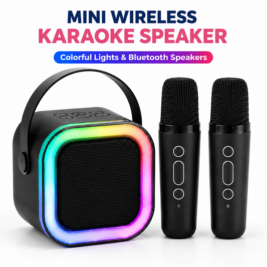 Mini Bluetooth Karaoke Speaker with LED Lights & Dual Wireless Microphones