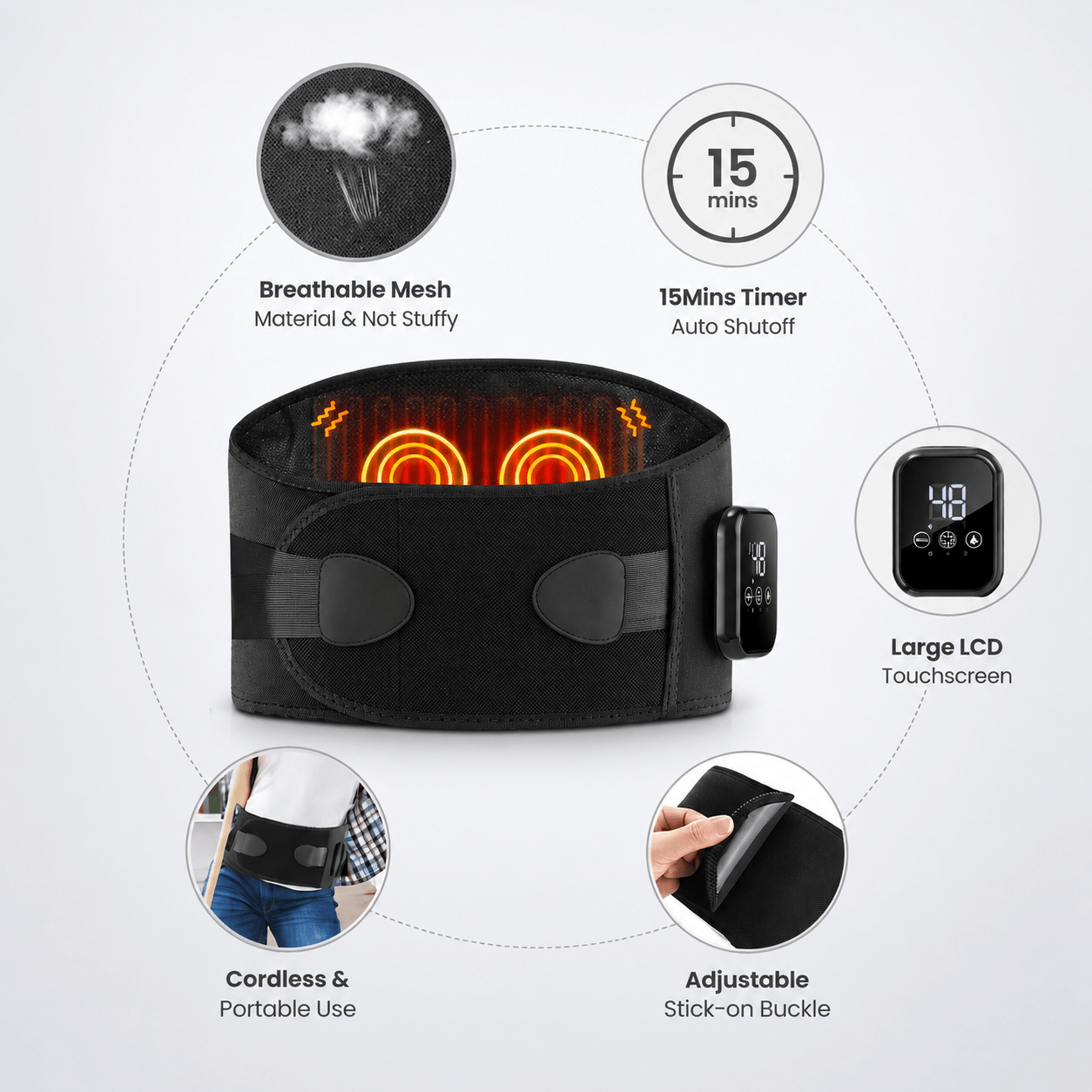Infrared Heating Massage Belt for Abdomen & Lower Back – Adjustable Vibration