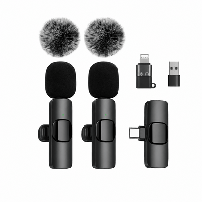 Wireless Clip-on Microphone Kit – Dual Transmitters & 2-in-1 Receiver