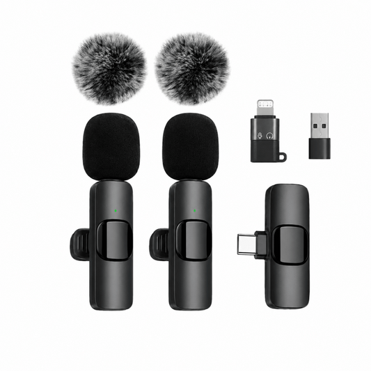 Wireless Clip-on Microphone Kit – Dual Transmitters & 2-in-1 Receiver