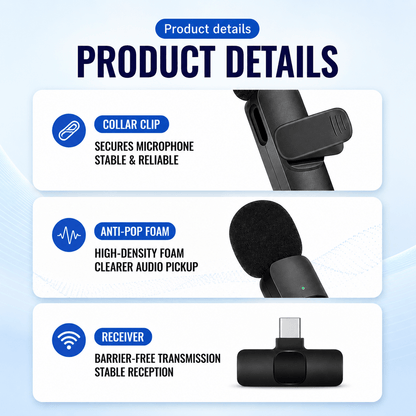 Wireless Clip-on Microphone Kit – Dual Transmitters & 2-in-1 Receiver
