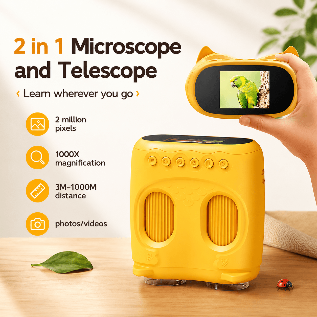 2-in-1 Kids Digital Microscope & Telescope – 1000x Zoom, 2MP Camera & IPS Screen