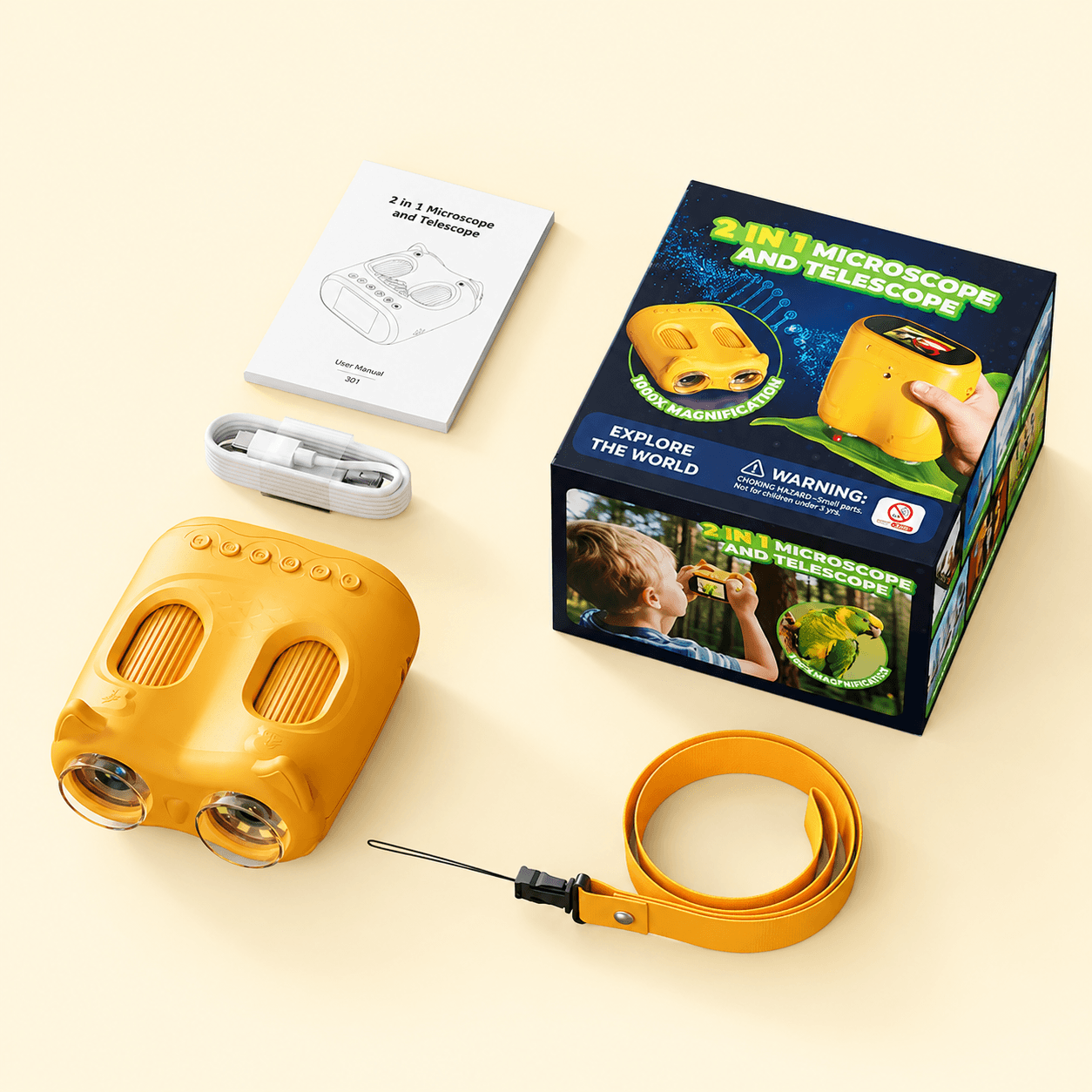 2-in-1 Kids Digital Microscope & Telescope – 1000x Zoom, 2MP Camera & IPS Screen