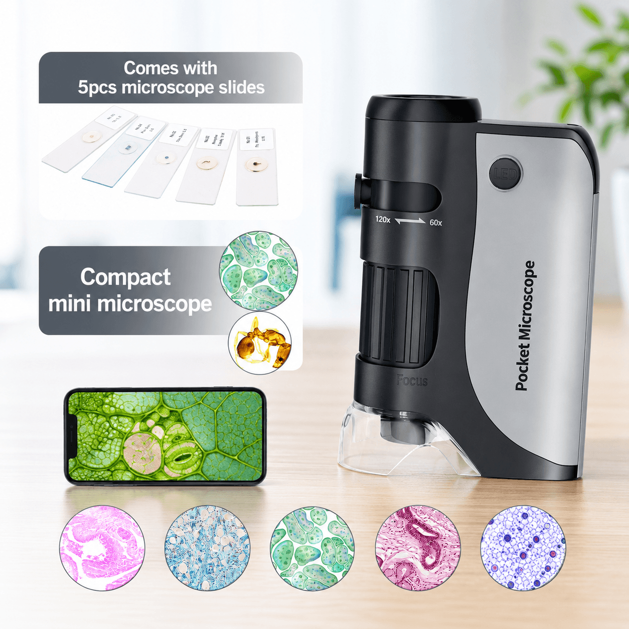 Kids Pocket Microscope – 60x–120x Zoom, Portable & Educational