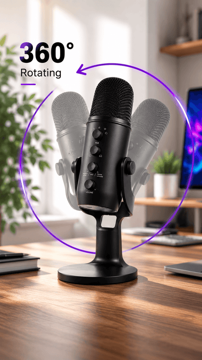 Pro USB Microphone with RGB Lighting – 4 Polar Patterns & 360° Rotation for Streaming & Recording