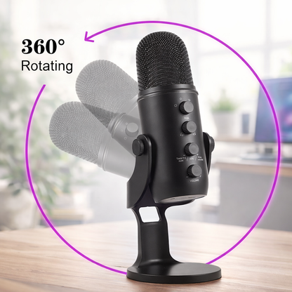 Pro USB Microphone with RGB Lighting – 4 Polar Patterns & 360° Rotation for Streaming & Recording