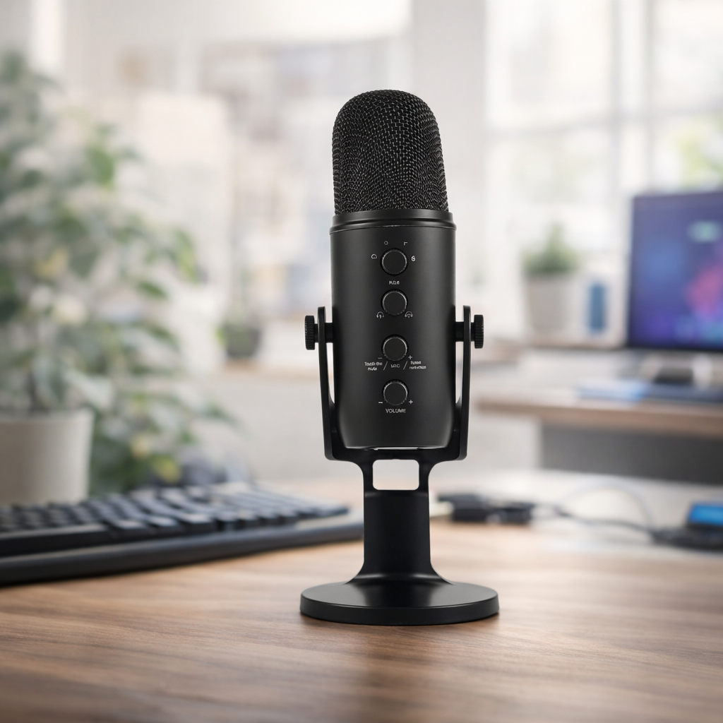 Pro USB Microphone with RGB Lighting – 4 Polar Patterns & 360° Rotation for Streaming & Recording