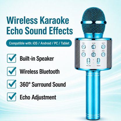 Wireless Bluetooth Karaoke Microphone with Speaker & Echo Control