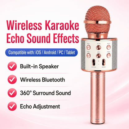Wireless Bluetooth Karaoke Microphone with Speaker & Echo Control