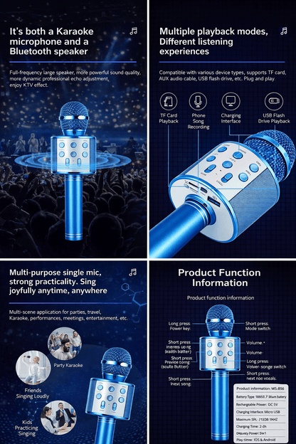 Wireless Bluetooth Karaoke Microphone with Speaker & Echo Control