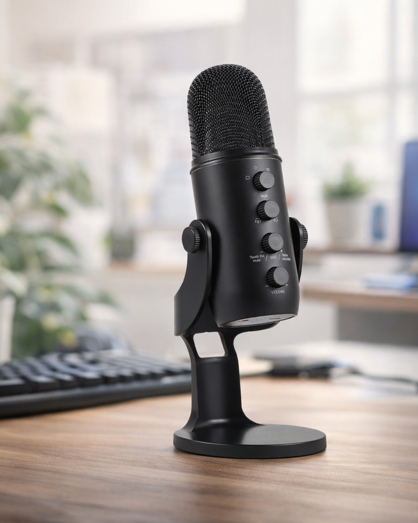 Pro USB Microphone with RGB Lighting – 4 Polar Patterns & 360° Rotation for Streaming & Recording