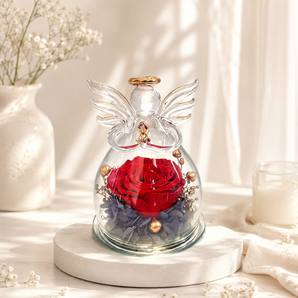 Handmade Eternal Rose Angel – Forever Love Glass Rose Gift for Someone Special