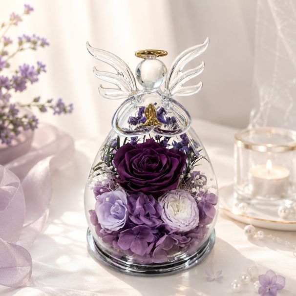 Purple Preserved Real Rose Angel – Handmade Forever Flower Gift for Mom, Grandma & Loved Ones