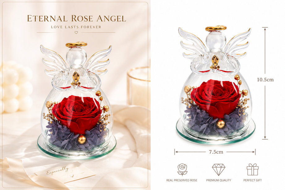 Handmade Eternal Rose Angel – Forever Love Glass Rose Gift for Someone Special
