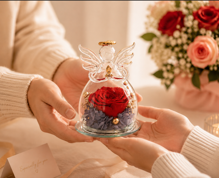 Handmade Eternal Rose Angel – Forever Love Glass Rose Gift for Someone Special