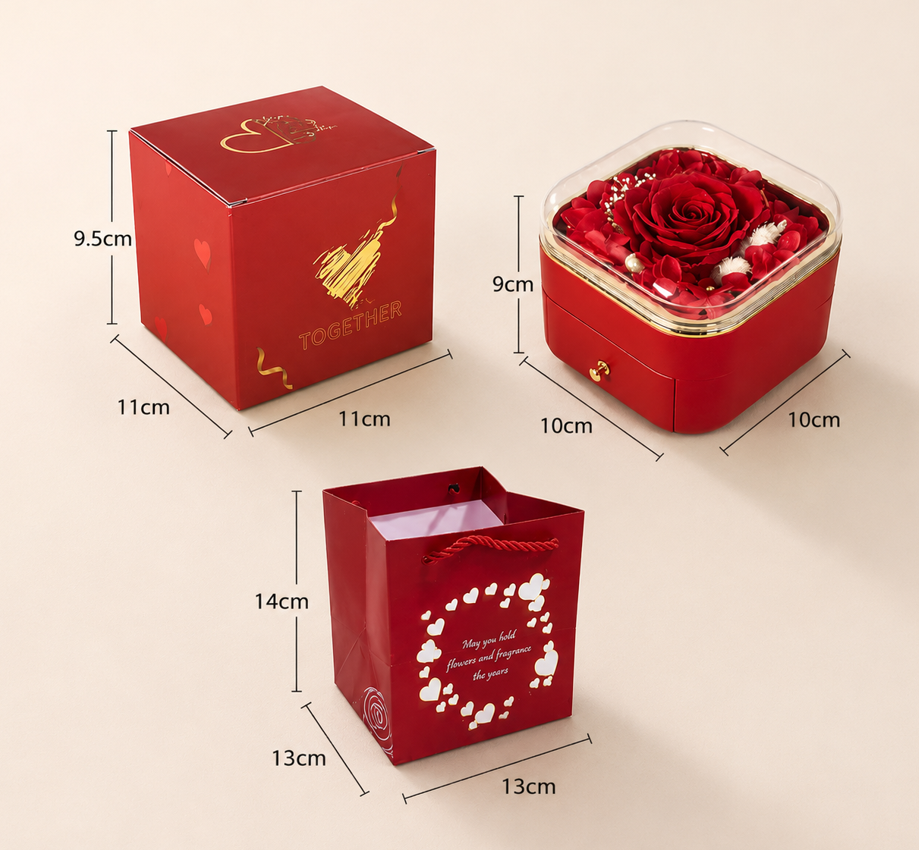 Preserved Real Red Rose with Necklace Gift Box for Her on Christmas, Valentines Day, Mothers Day, Anniversary, Birthday