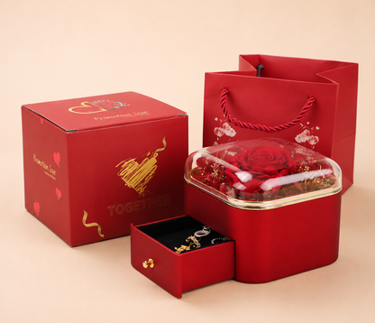 Preserved Real Red Rose with Necklace Gift Box for Her on Christmas, Valentines Day, Mothers Day, Anniversary, Birthday