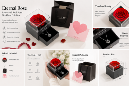 Handmade Eternal Rose Jewelry Box – Gift for Mom, Wife, Girlfriend on Birthdays, Valentine’s Day & Anniversaries