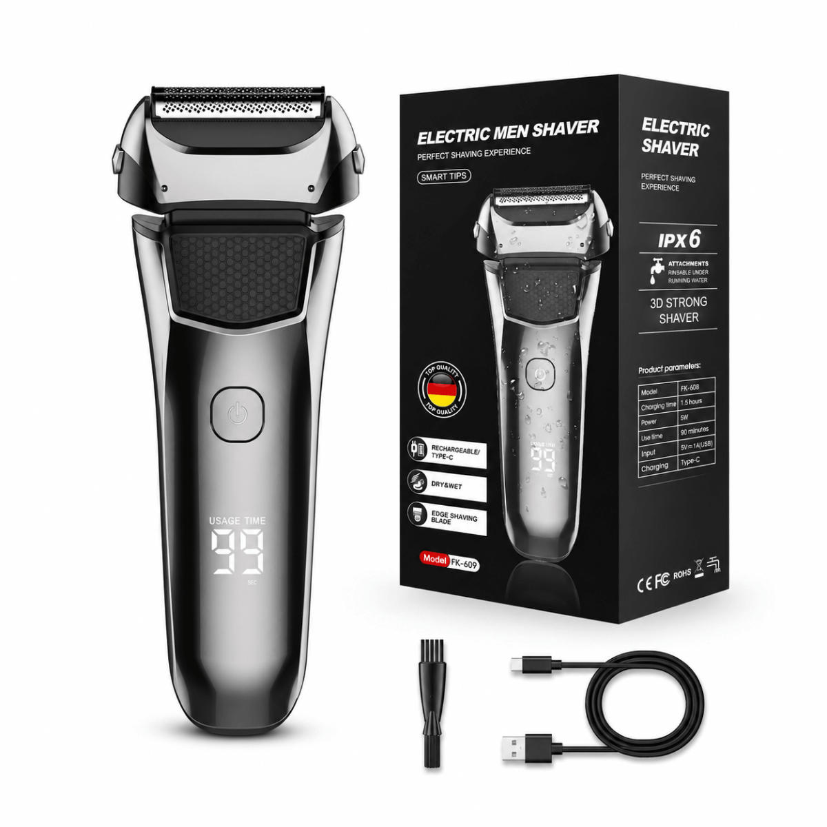 Premium Men’s Electric Shaver – LED Display, Wet & Dry Use.