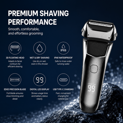 Premium Men’s Electric Shaver – LED Display, Wet & Dry Use.