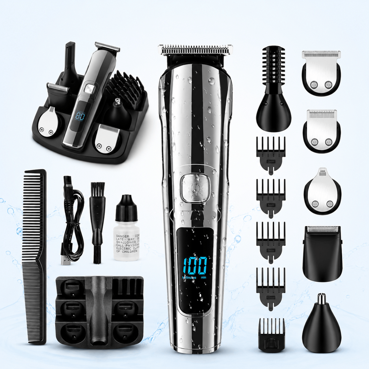Men’s 4-in-1 Waterproof Grooming Kit – Hair Clipper, Detail Trimmer, Nose Trimmer & Electric Shaver